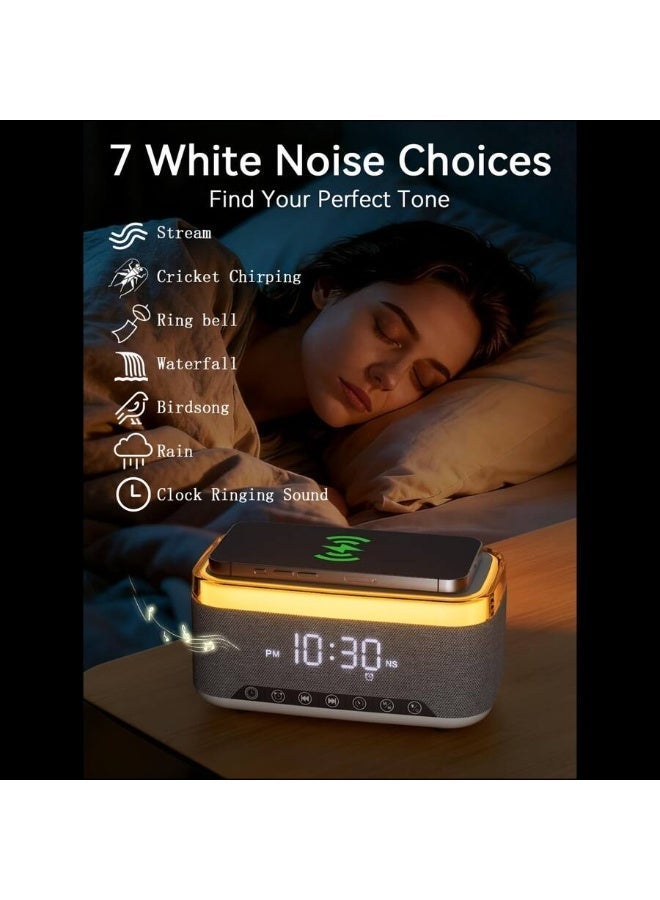 The all-in-one bed companion device includes a wireless charger, exceptional speaker, clock, alarm, and colorful LED lighting. - Image 2